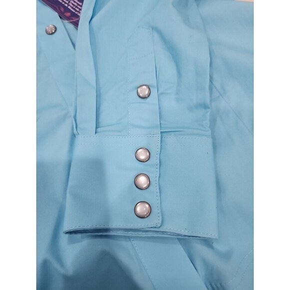 Panhandle Solid Pearlized Snap Turquoise Western Shirt Rodeo Women's Medium - Picture 7 of 13